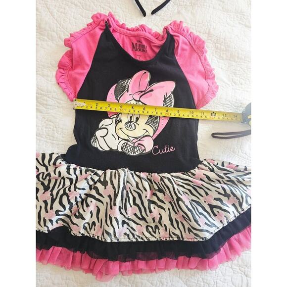 Disney Zebra Print & Pink Ruffles Minnie Mouse Dress & Ears Set Size 6 Girls - Picture 3 of 8